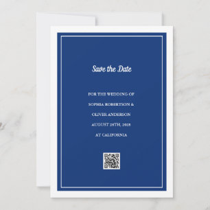 Minimalistische Navy Blue QR-Code Save the Date-Ka Einladung