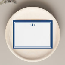 Minimalistische Navy Blue Two Border Monogram Note