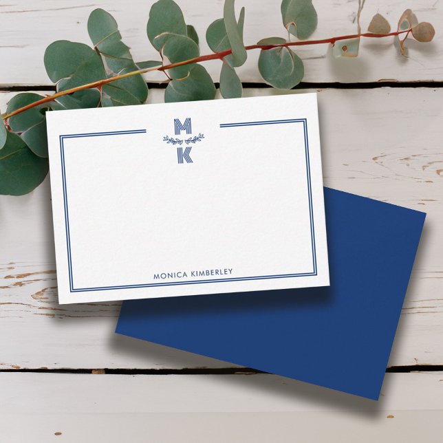 Minimalistische Navy Blue Two Border Monogram Note Mitteilungskarte (Minimalist Navy Blue Two Border Monogram Note Card)