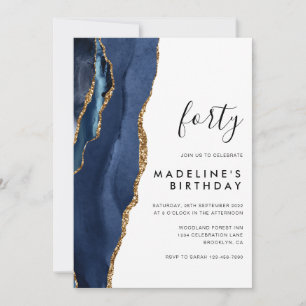 Minimalistische Navy Gold Agate Geode 40. Geburtst Einladung