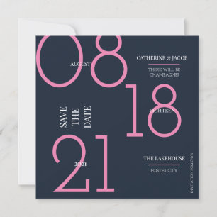 Minimalistische Navy-Rosa-Hochzeit Witzige Nachric Save The Date