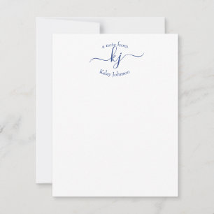 Minimalistische Navy White 2 Monogram-Namenskarte Dankeskarte