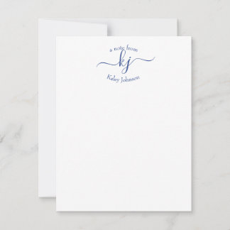 Minimalistische Navy White 2 Monogram-Namenskarte Dankeskarte