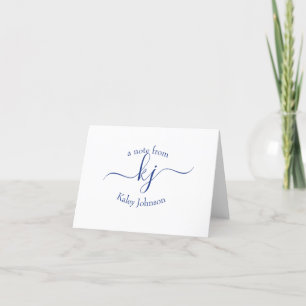 Minimalistische Navy White 2 Monogram-Namenskarte Dankeskarte