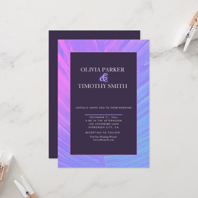 Minimalistische Neon Tropical Palm Wedding Einladung (Vorderseite/Rückseite Beispiel)
