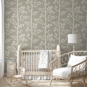 Minimalistische neutrale beige florale Silhouetten Tapete