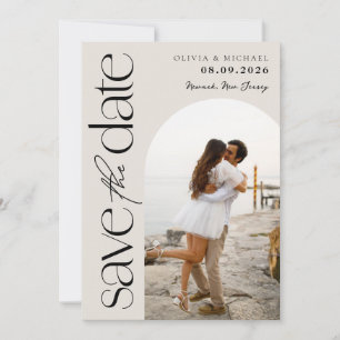 Minimalistische neutrale Beige Moderne Foto Hochze Save The Date