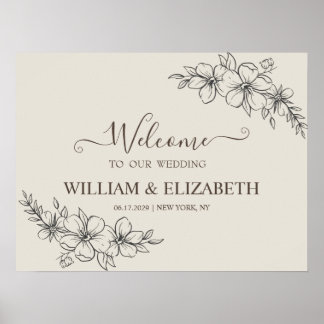 Minimalistische neutrale Blumen-Hochzeits-Willkomm Poster