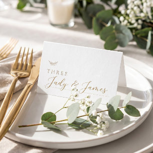 Minimalistische neutrale Goldweiße Hochzeitstisch- Platzkarte