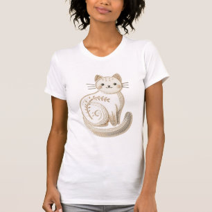 Minimalistische neutrale Kitty Boho bestickte Katz T-Shirt