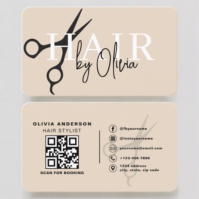 Minimalistische neutrale Schere Friseur QR-Code Visitenkarte (Von Creator hochgeladen)