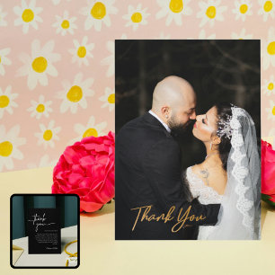 Minimalistische neutrale Schwarz-Weiß-Hochzeit Dankeskarte