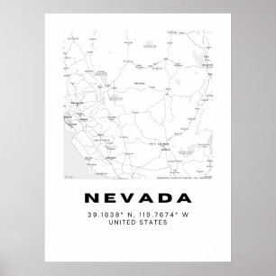 Minimalistische Nevada Karte - Schwarzweiß Poster