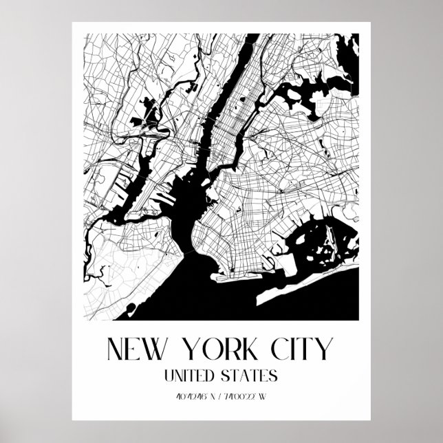 Minimalistische New York City Map - Modern White Poster (Vorne)