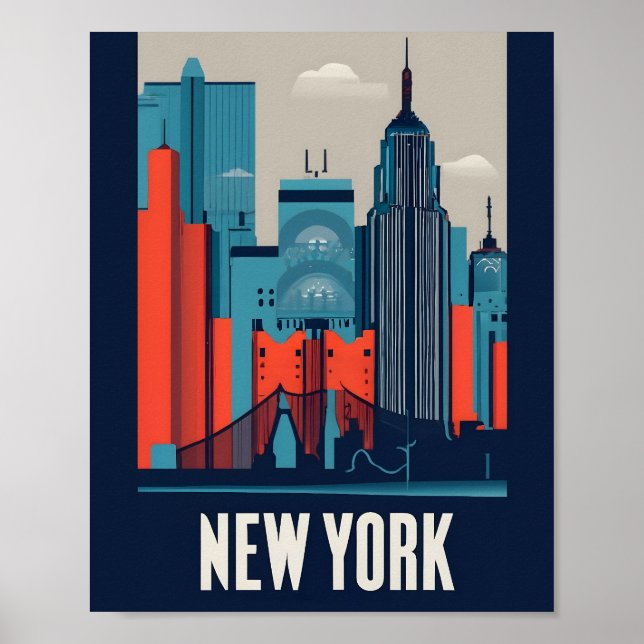 Minimalistische New Yorker Landschaft Flat Vector  Poster (Vorne)