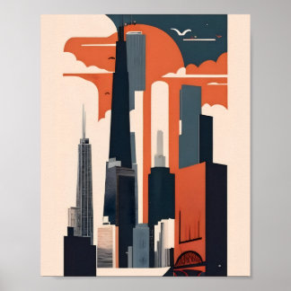 Minimalistische New Yorker Landschaft Flat Vector Poster