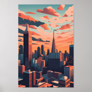 Minimalistische New Yorker Landschaft Flat Vector Poster