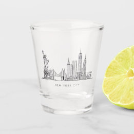 Minimalistische New Yorker Skyline Linienkunst Schnapsglas