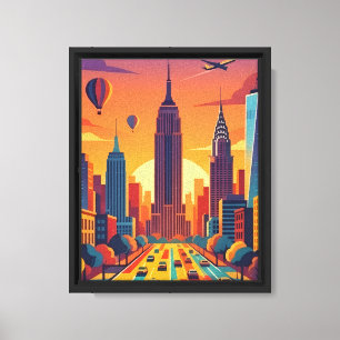 Minimalistische New Yorker Skyline Retro-Reiseplak Leinwanddruck