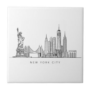 Minimalistische New Yorker Stadt-Skyline-Linienkun Fliese