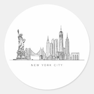 Minimalistische New Yorker Stadt-Skyline-Linienkun Runder Aufkleber
