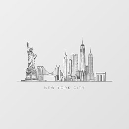 Minimalistische New Yorker Stadt-Skyline-Linienkun Wandaufkleber