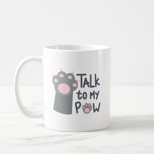 Minimalistische Niedliche graue Katze Paw Pink Fet Kaffeetasse (Links)
