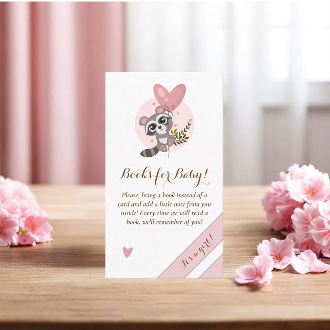 Minimalistische Niedliche Raccoon Baby Showbücher  Begleitkarte (Minimalist Cute Raccoon Baby Shower Books for Baby Enclosure Card)