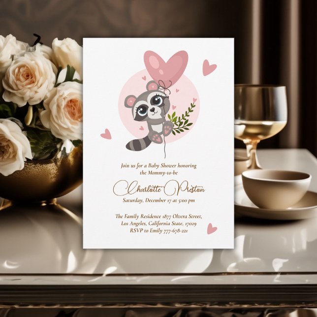 Minimalistische Niedliche Raccoon Babydusche Einladung (Minimalist Cute Raccoon Baby Shower Invitation)
