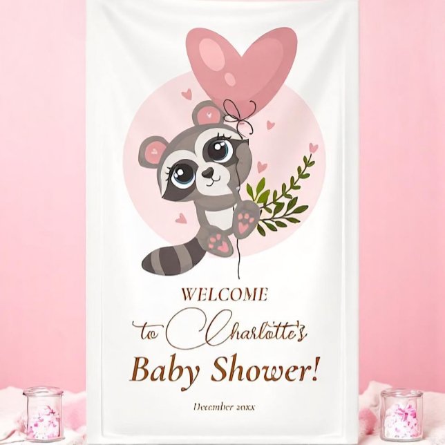 Minimalistische Niedliche Raccoon Babydusche Willk Banner (Minimalist Cute Raccoon Baby Shower Welcome Banner)
