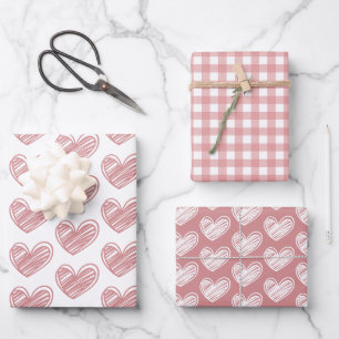 Minimalistische Niedliche rosa und weiße Herzen un Geschenkpapier Set