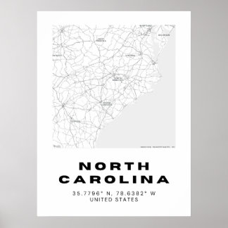 Minimalistische North Carolina Karte Poster