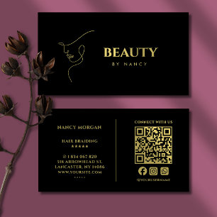 Minimalistische Oberfläche Beauty QR Code Schwarz  Visitenkarte
