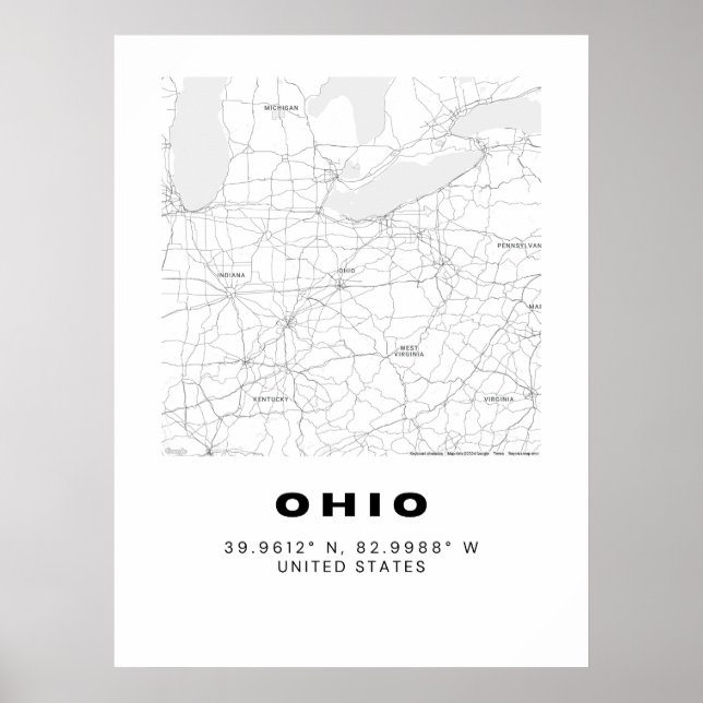 Minimalistische Ohio Karte - Schwarzweiß Poster (Vorne)