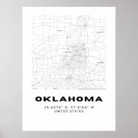 Minimalistische Oklahoma Karte Kunst - Schwarz/Wei