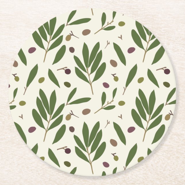 Minimalistische Öle und Branchen - nahtlos. Runder Pappuntersetzer (Vorderseite)