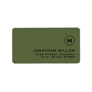 Minimalistische Olive Classic Monogram-Rücksendead Adressaufkleber