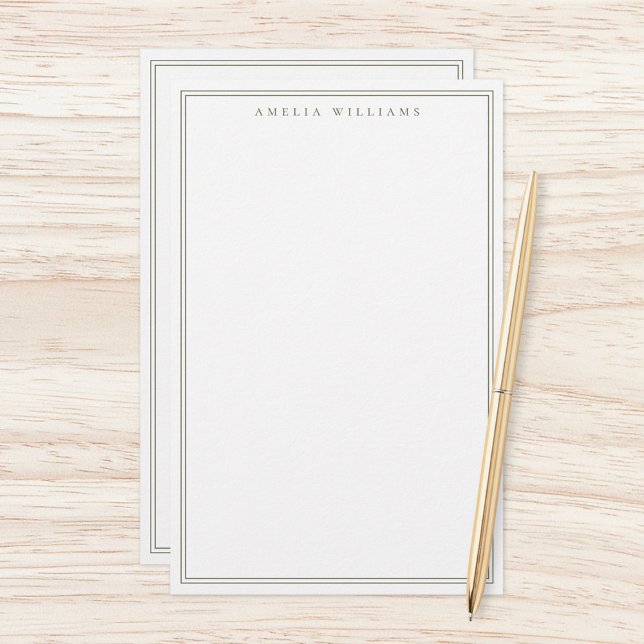 Minimalistische Olive Green Monogram Two Border Briefpapier (Von Creator hochgeladen)