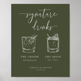 Minimalistische Olive Green Signature Drinks Poster