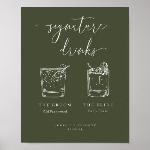 Minimalistische Olive Green Signature Drinks Poster