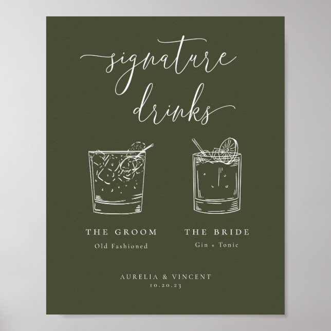 Minimalistische Olive Green Signature Drinks Poster (Vorne)