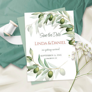 Minimalistische Olivenzweig-Hochzeitseinladung zur Save The Date