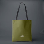 Minimalistische, olivgrüne Markierungen<br><div class="desc">Minimalistische elegante,  moderne Olivmoos,  grün und weiß Custom Monogramm Initialen Name personalisierte solide schlichte Farbe Tote Beutel</div>