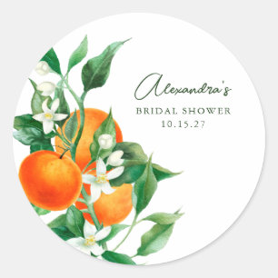 Minimalistische Orange Frucht Botanische Brautpart Runder Aufkleber