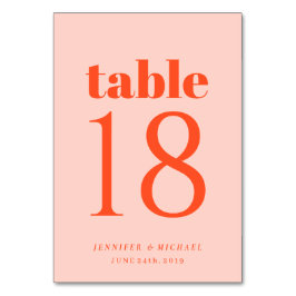 Minimalistische orange-pinke einfache Hochzeitssit Tischnummer