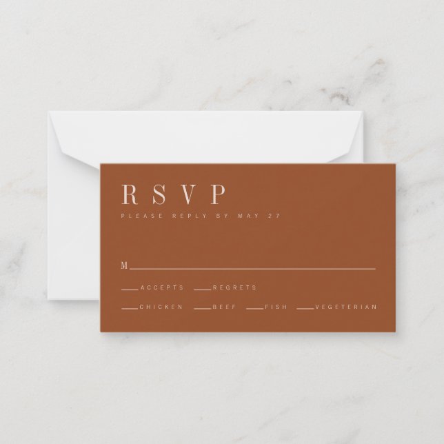 Minimalistische Orange Wedding RSVP Card Mitteilungskarte (Vorderseite)