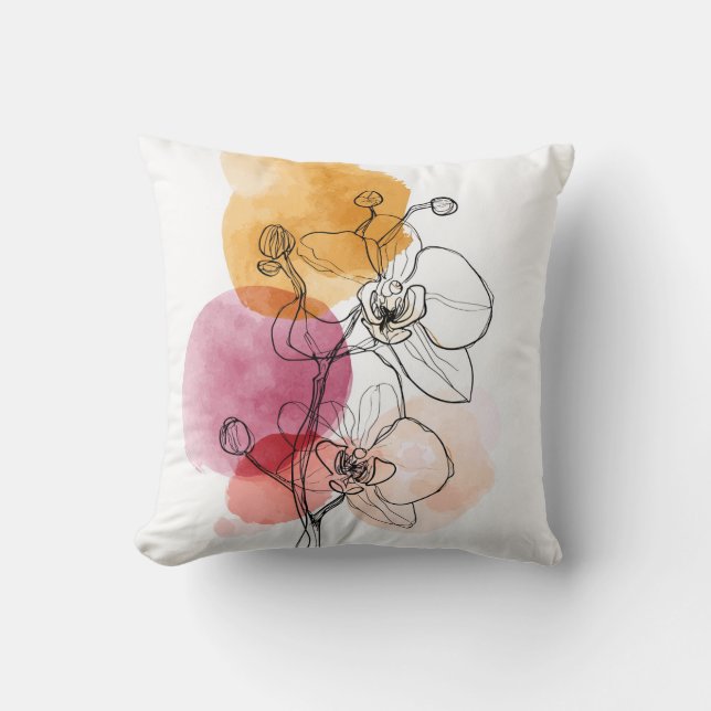 Minimalistische Orchid Line Art Throw Kissen (Vorderseite)