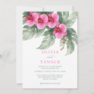 Minimalistische Orchideen-Hochzeitseinladung Pink Einladung
