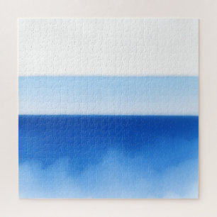 Minimalistische Ozean-Horizont-Blau-Wasserfarbe-Se Puzzle