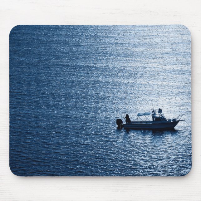 Minimalistische Ozean-Wandkunst Fischer Blau Mousepad (Vorne)